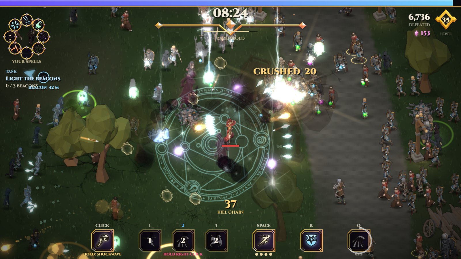 A trebuchet stone crushing twenty hunters on the road to Ravenhold